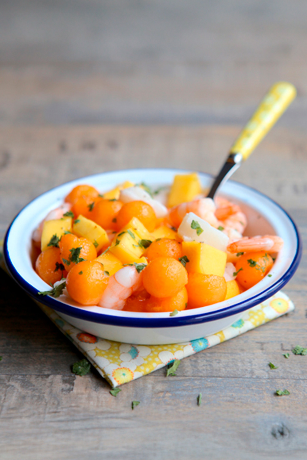 Ceviche de cabillaud, crevettes et melon