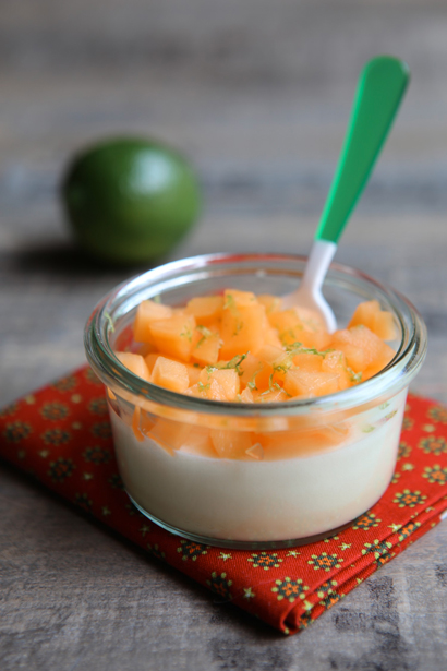 Mousse chocolat blanc, melon et citron vert